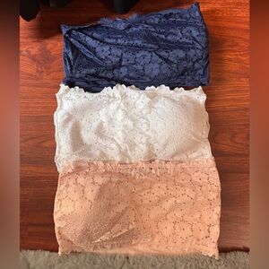 NWOT Lace Bandeau Tube Top Trio - Navy, Ivory, Blush